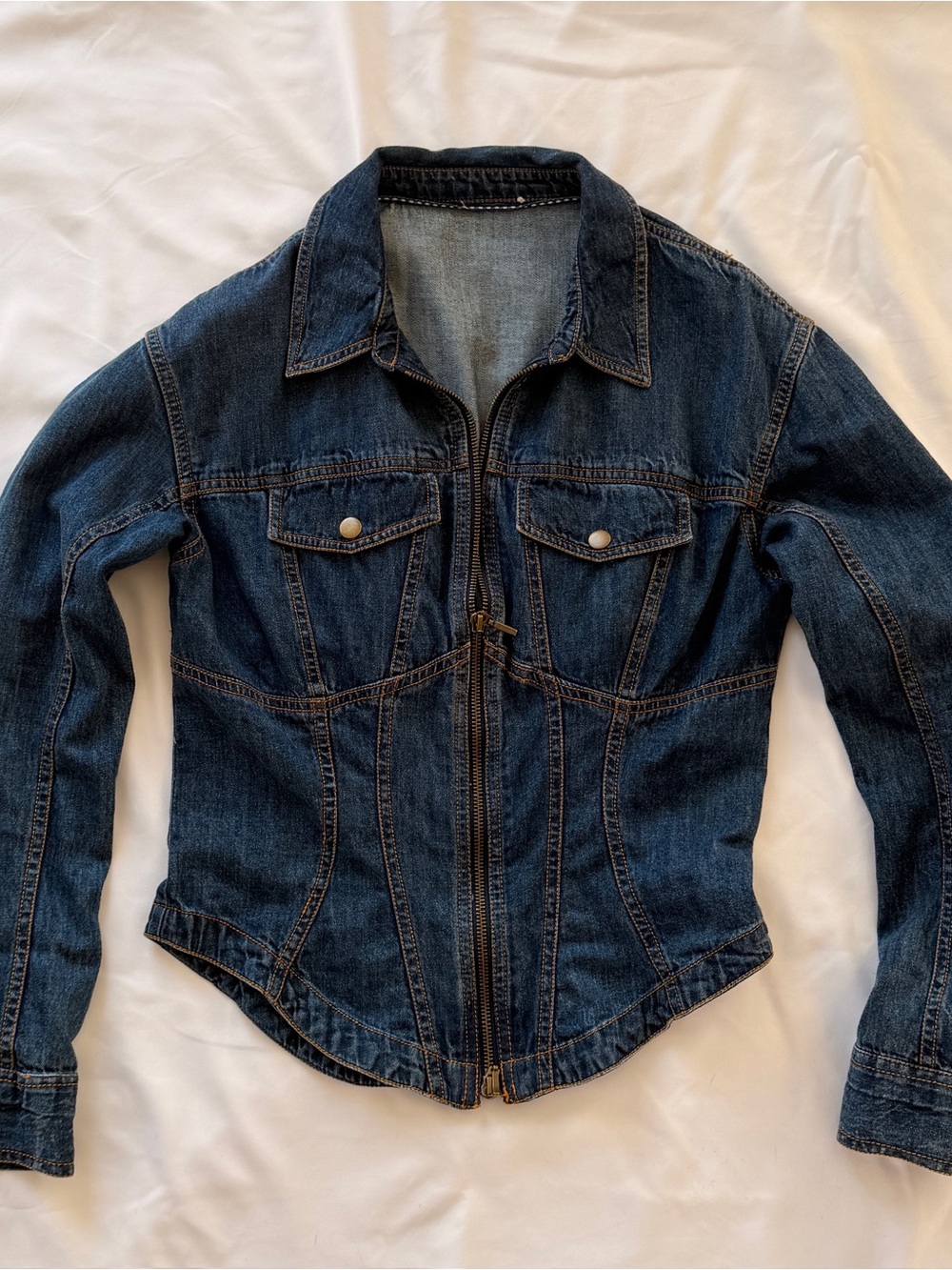 Dark Blue Denim Zip-Front Women's Jacket Top